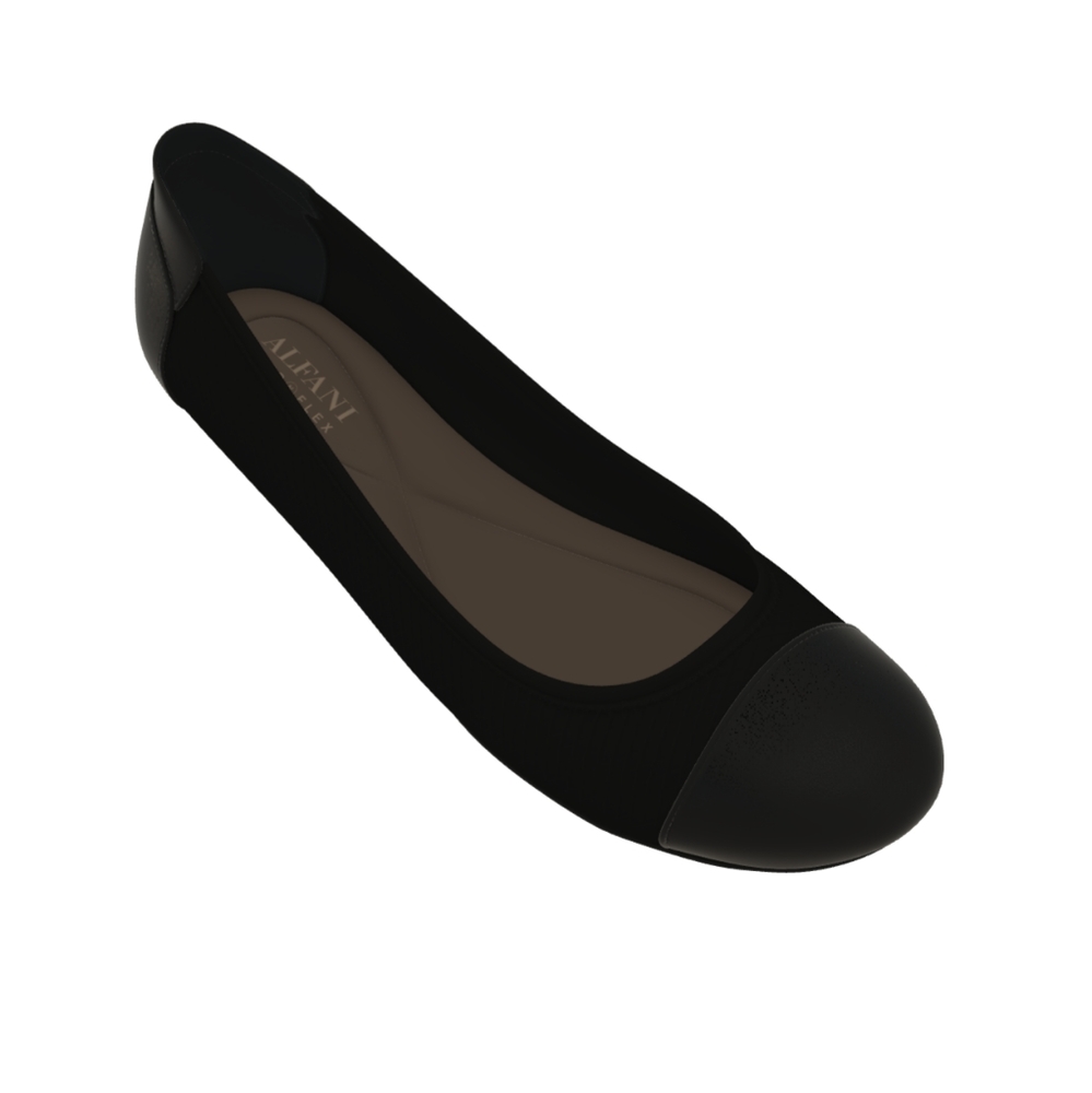 NIB Alfani TAVII Black Ballet Flats with Patent Toecap. (Size 5)